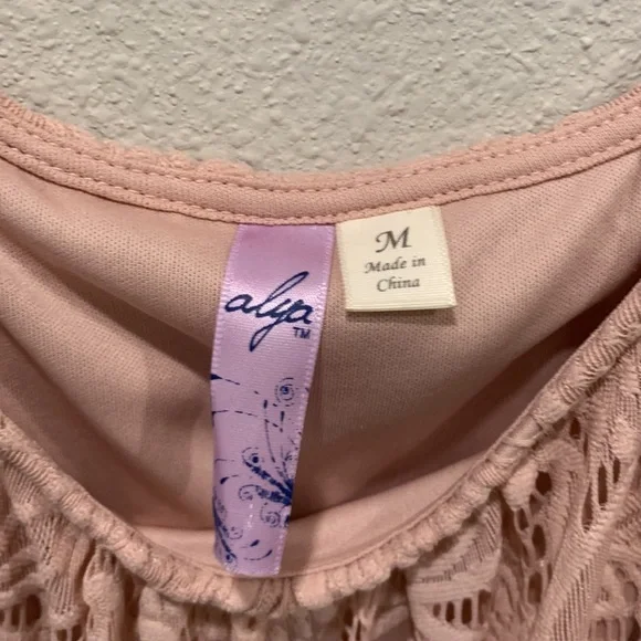Blush Pink Lace Off the Shoulder Top Medium - Picture 4 of 5